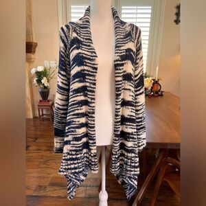 Cotton On Blue Cream Space Dye Marled Knit Draped High Low Cardigan Coastal M